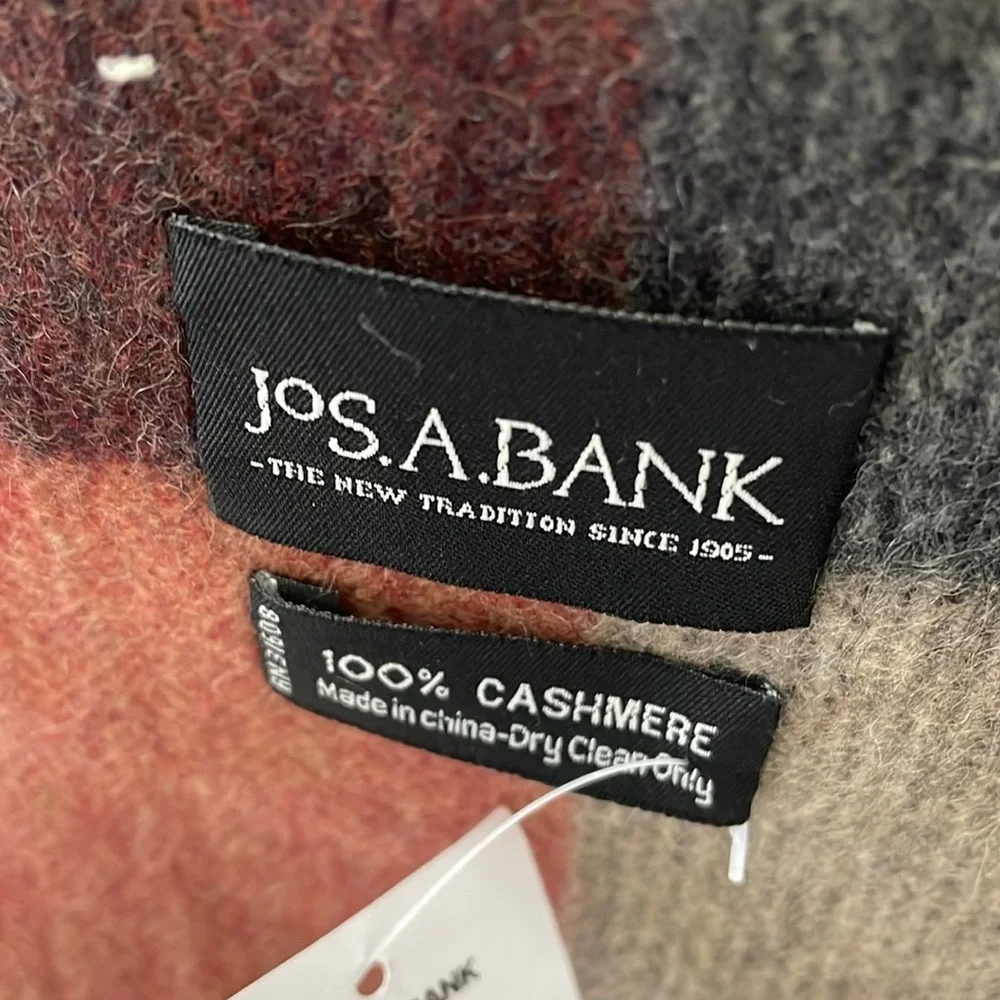 Jos A Bank Cashmere Plaid Fringe Scarf